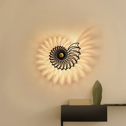 Spiral Shell Accent Sconce with LED – Handcrafted Ceramic & Wood Fixture in Gold or Black for Entryways, Bedrooms & Hallways