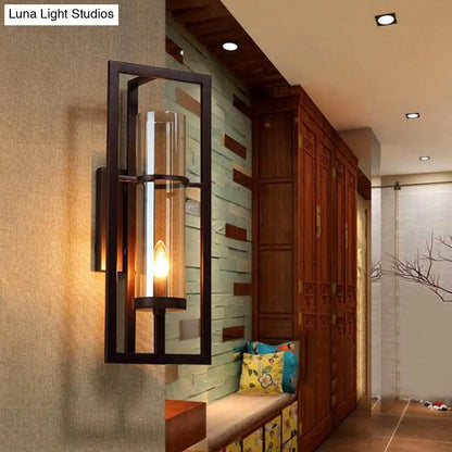 Single-Light Wall Sconce with Golden Glass Shade – Black Metal Frame Fixture for Hallway, Bedroom, Living Room