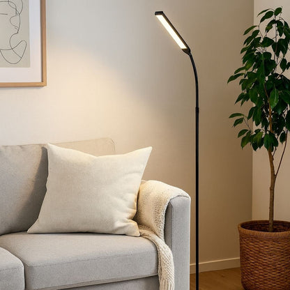 Adjustable LED Reading Floor Lamp with Remote Control Black Metal Modern Task Light with 3 Color Temps & 5 Brightness Levels for Living