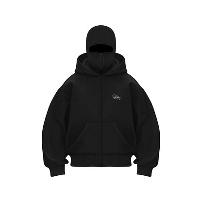 Full-Face Zippered Hoodie for Men – Cold-Weather Sweatshirt with Integrated Ski Mask & Fleece Lining for Winter Sports