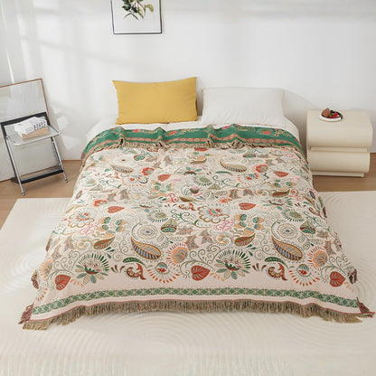 Reversible Cotton Gauze Throw Blanket with Tassels – Floral Boho Design for Couch, Bed & Living Room Decor
