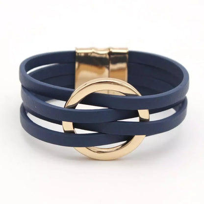 Layered Leather Wrap Bracelet with Magnetic Clasp – Geometric Accent Cuff for Women & Men