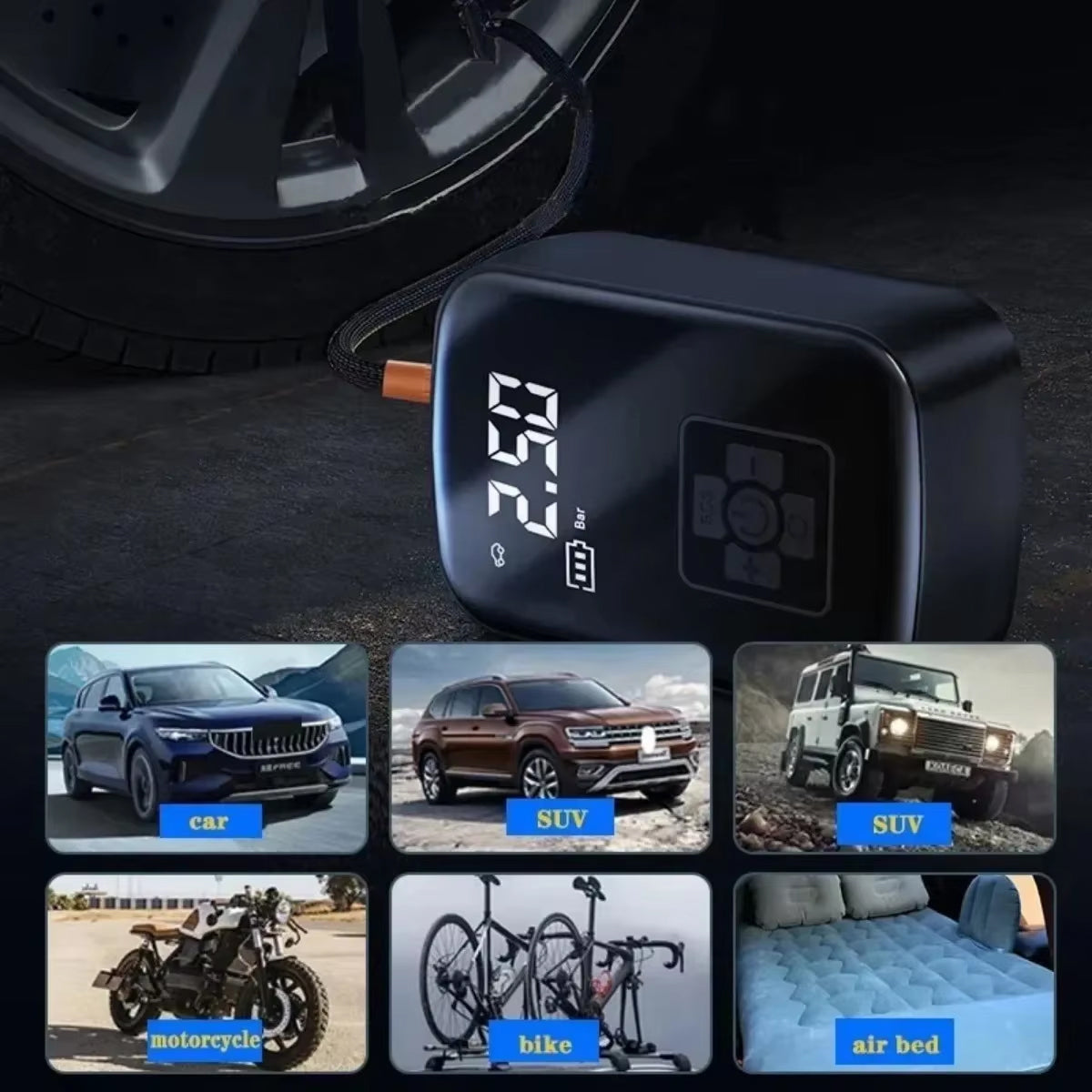 Portable Electric Tire Inflator – Dual-Pump Auto Air Compressor with Digital Display for Cars, Bikes & More