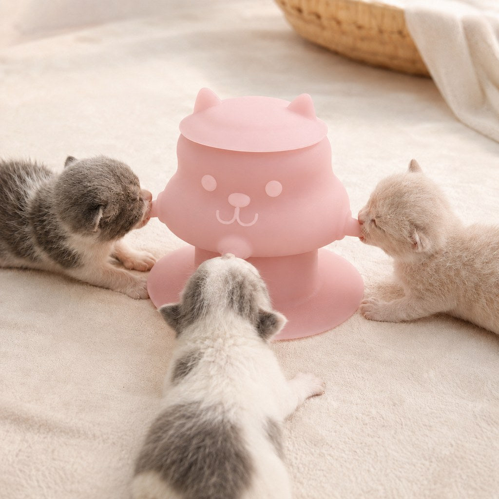 Ortekor 4-Nipple Silicone Nursing Feeder for Kittens & Puppies - Easier Litter Feeding with a Suction Base