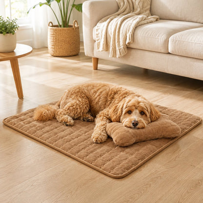 Ortekor Plush Pet Bed Mat with Detachable Bone Pillow – Cozy Indoor Resting Bed for Dogs & Cats with Non-Slip Bottom