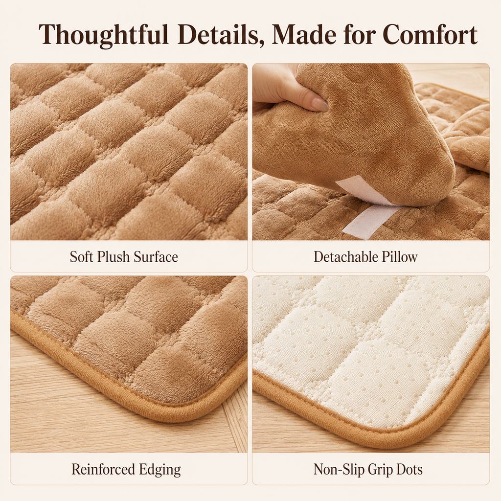 Ortekor Plush Pet Bed Mat with Detachable Bone Pillow – Cozy Indoor Resting Bed for Dogs & Cats with Non-Slip Bottom