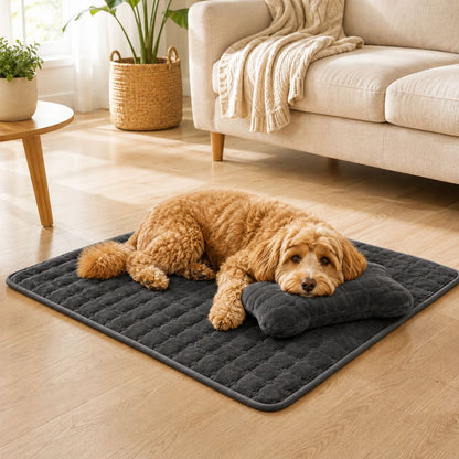 Ortekor Plush Pet Bed Mat with Detachable Bone Pillow – Cozy Indoor Resting Bed for Dogs & Cats with Non-Slip Bottom
