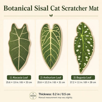 Ortekor Botanical Stick-On Sisal Cat Scratcher Mat for Walls, Doors & Floors - Redirect Scratching Away From Furniture