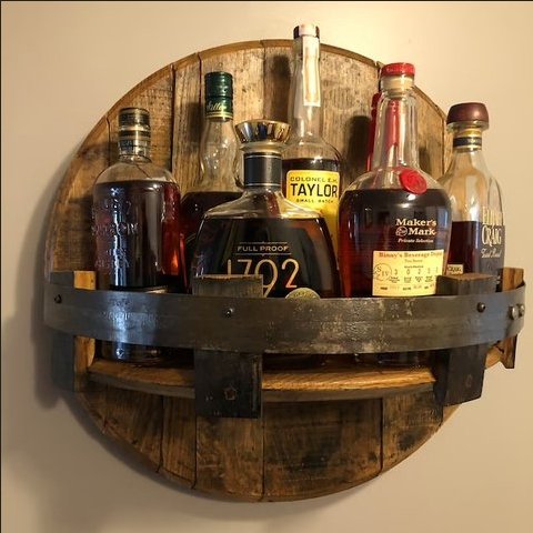 Reclaimed Wood Liquor Display Shelf Wall-Mounted Spirits Organizer for Home Bar Man Cave Kitchen Den