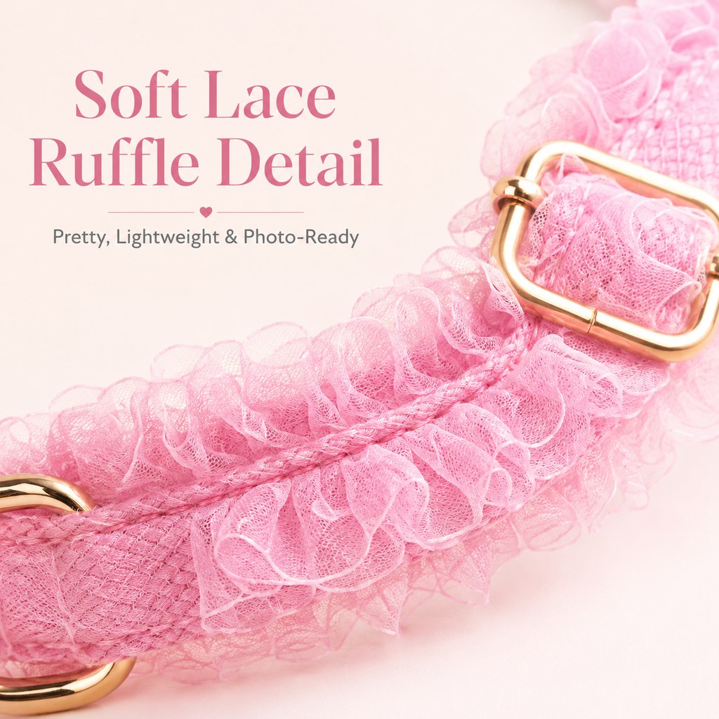 Ortekor Boutique Lace Dog Harness, Collar & Leash Set for Birthday Photos & Daily Walks - 3-Piece Ruffle Walking Set
