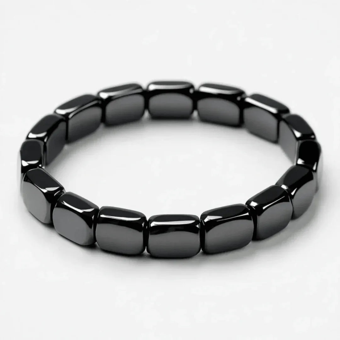 Men's Hematite Stone Bead Bracelet for Grounding & Balance | Polished Natural Gemstone Wrist Jewelry | Elastic Fit Wellness Accessory