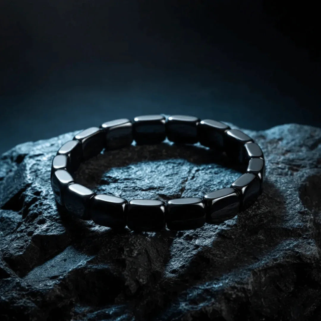 Men's Hematite Stone Bead Bracelet for Grounding & Balance | Polished Natural Gemstone Wrist Jewelry | Elastic Fit Wellness Accessory