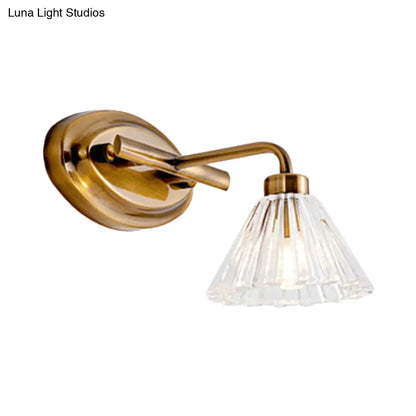 LED Vanity Light Fixture Brass Metal Cone Shade for Bathroom Mirror 1 2 3 4 Light Wall Mount Sconce Traditional Colonial Design Powder Room
