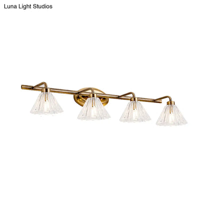 LED Vanity Light Fixture Brass Metal Cone Shade for Bathroom Mirror 1 2 3 4 Light Wall Mount Sconce Traditional Colonial Design Powder Room
