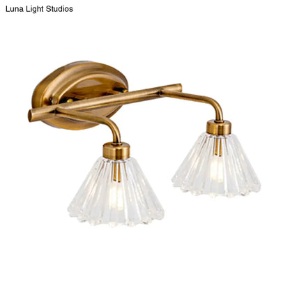 LED Vanity Light Fixture Brass Metal Cone Shade for Bathroom Mirror 1 2 3 4 Light Wall Mount Sconce Traditional Colonial Design Powder Room