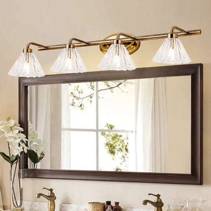 LED Vanity Light Fixture Brass Metal Cone Shade for Bathroom Mirror 1 2 3 4 Light Wall Mount Sconce Traditional Colonial Design Powder Room