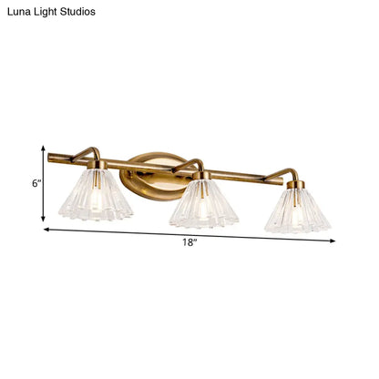 LED Vanity Light Fixture Brass Metal Cone Shade for Bathroom Mirror 1 2 3 4 Light Wall Mount Sconce Traditional Colonial Design Powder Room