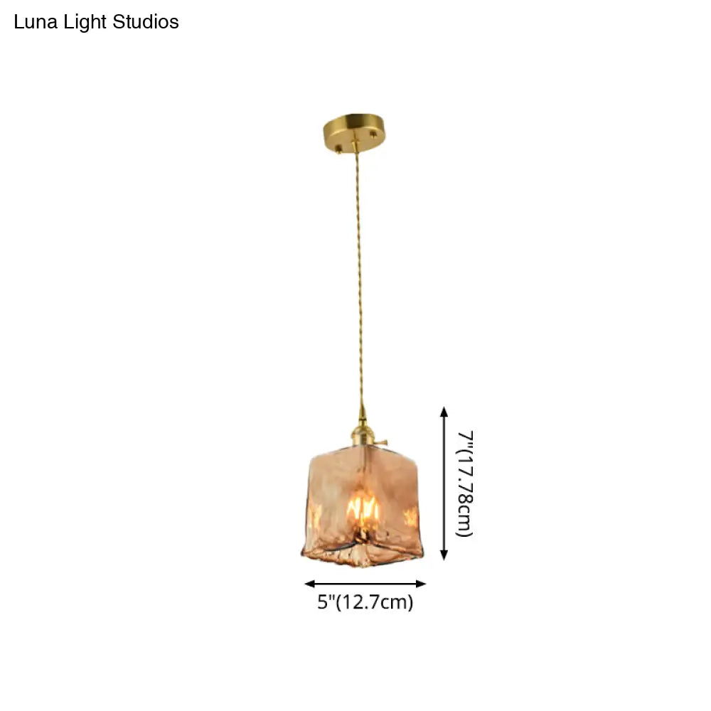 Tan Glass Shade Hanging Light Fixture Single-Bulb Ceiling Drop Lamp with Adjustable Chain for Dining Room Kitchen Island Bedroom