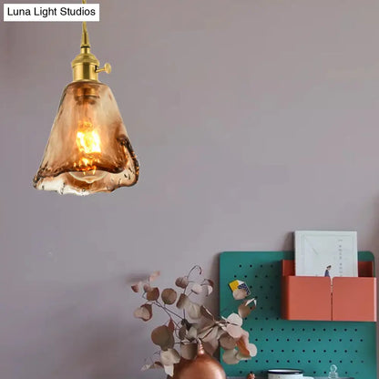 Tan Glass Shade Hanging Light Fixture Single-Bulb Ceiling Drop Lamp with Adjustable Chain for Dining Room Kitchen Island Bedroom