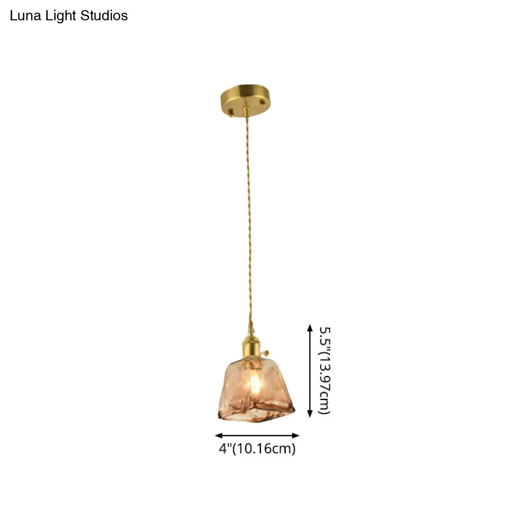Tan Glass Shade Hanging Light Fixture Single-Bulb Ceiling Drop Lamp with Adjustable Chain for Dining Room Kitchen Island Bedroom