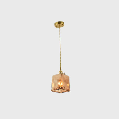 Tan Glass Shade Hanging Light Fixture Single-Bulb Ceiling Drop Lamp with Adjustable Chain for Dining Room Kitchen Island Bedroom