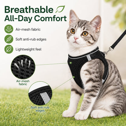Ortekor Breathable Cat Harness & Leash Set for Outdoor Walks - Adjustable Escape-Resistant Step-In Vest