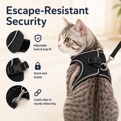 Ortekor Breathable Cat Harness & Leash Set for Outdoor Walks - Adjustable Escape-Resistant Step-In Vest