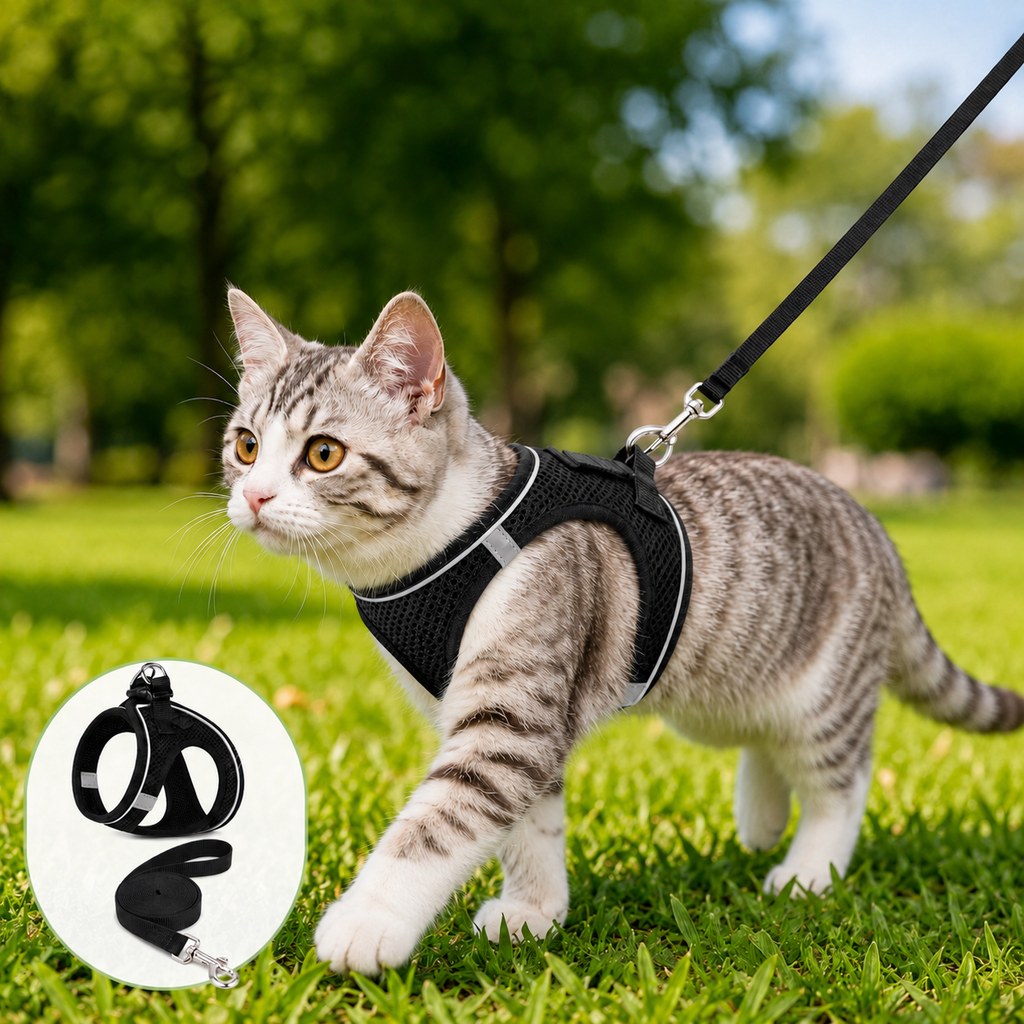 Ortekor Breathable Cat Harness & Leash Set for Outdoor Walks - Adjustable Escape-Resistant Step-In Vest