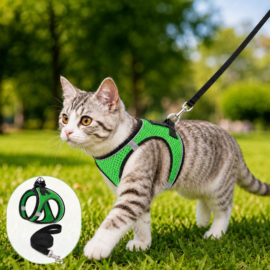 Ortekor Breathable Cat Harness & Leash Set for Outdoor Walks - Adjustable Escape-Resistant Step-In Vest