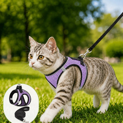 Ortekor Breathable Cat Harness & Leash Set for Outdoor Walks - Adjustable Escape-Resistant Step-In Vest