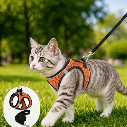 Ortekor Breathable Cat Harness & Leash Set for Outdoor Walks - Adjustable Escape-Resistant Step-In Vest