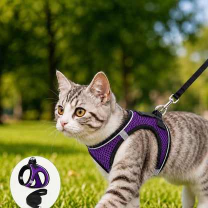 Ortekor Breathable Cat Harness & Leash Set for Outdoor Walks - Adjustable Escape-Resistant Step-In Vest