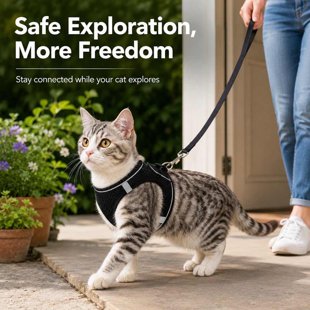 Ortekor Breathable Cat Harness & Leash Set for Outdoor Walks - Adjustable Escape-Resistant Step-In Vest
