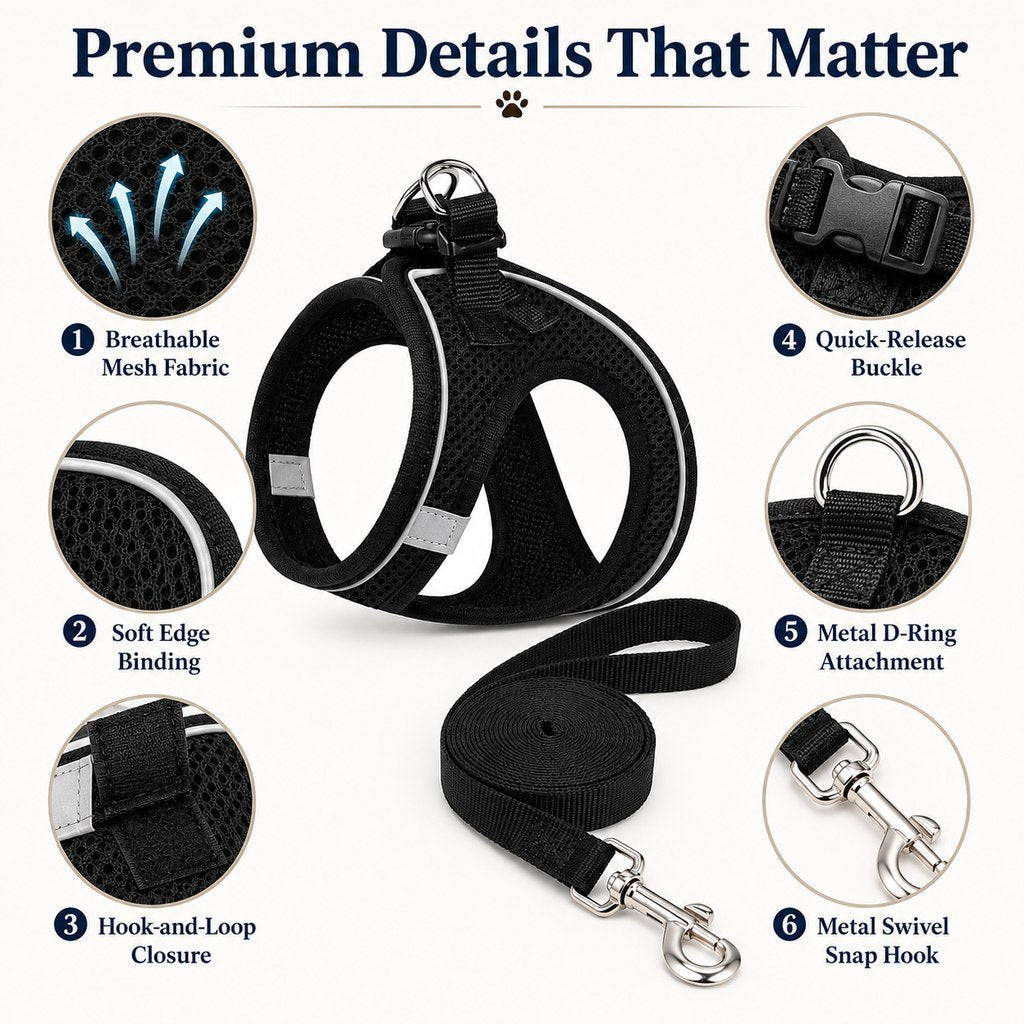 Ortekor Breathable Cat Harness & Leash Set for Outdoor Walks - Adjustable Escape-Resistant Step-In Vest