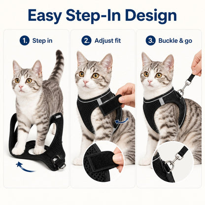 Ortekor Breathable Cat Harness & Leash Set for Outdoor Walks - Adjustable Escape-Resistant Step-In Vest