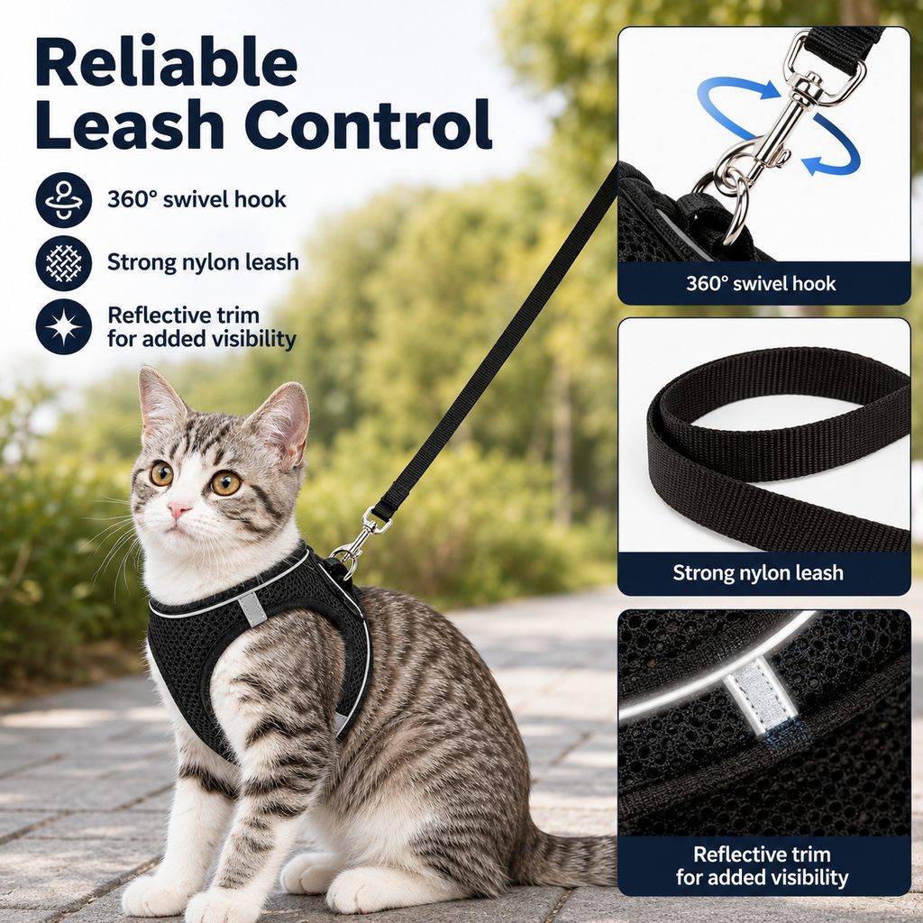 Ortekor Breathable Cat Harness & Leash Set for Outdoor Walks - Adjustable Escape-Resistant Step-In Vest