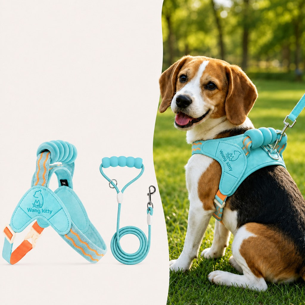 Ortekor Breathable Padded Dog Harness & Leash Set for Daily Walks - Easy-Control Vest for Small & Medium Dogs