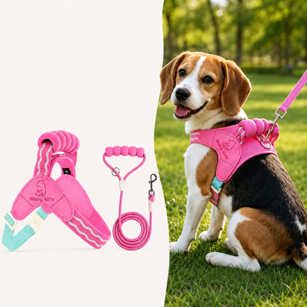Ortekor Breathable Padded Dog Harness & Leash Set for Daily Walks - Easy-Control Vest for Small & Medium Dogs