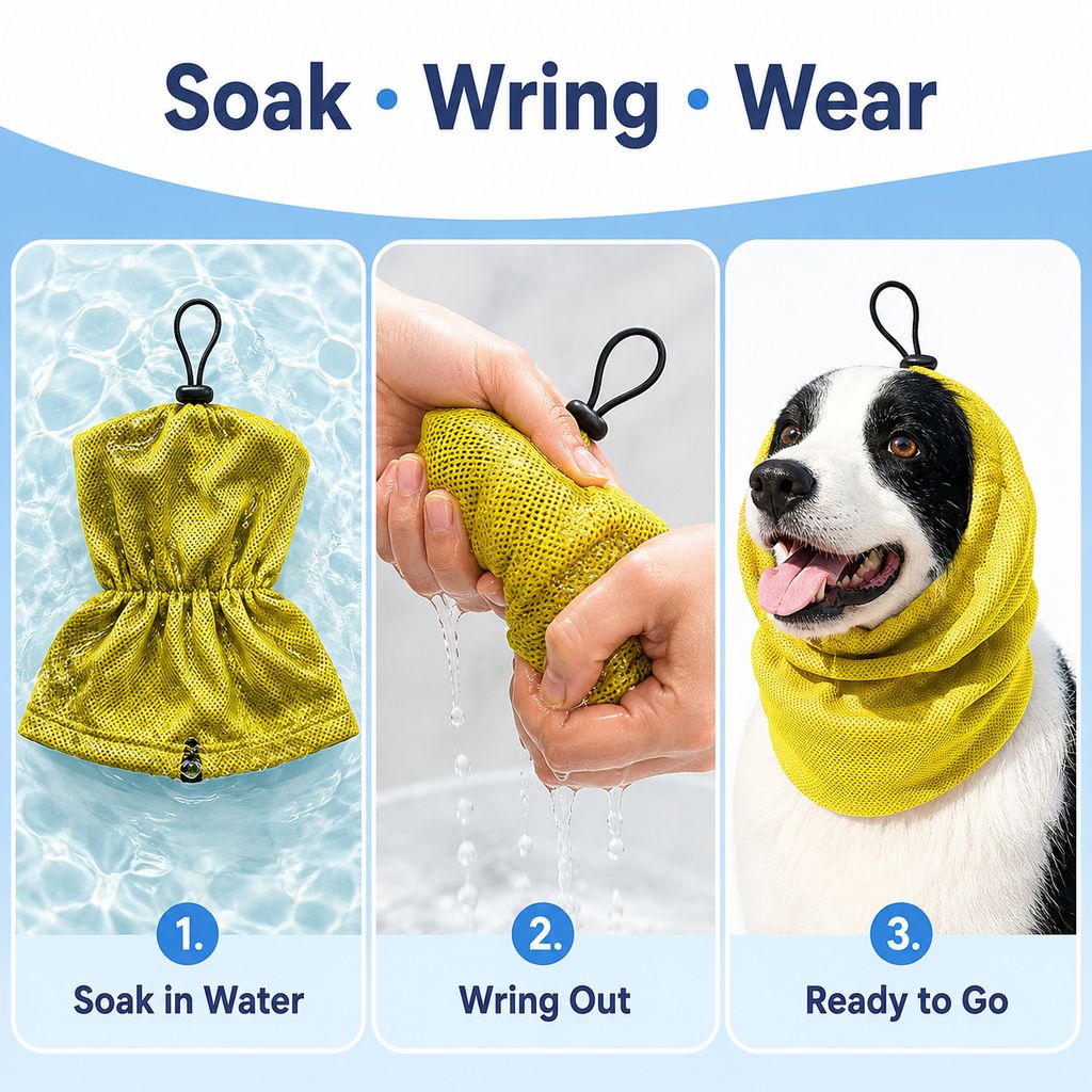 Ortekor Water-Activated Dog Cooling Snood for Summer Walks - Lightweight Neck & Ear Cooler for Hot Weather, Beach Days & Long-Fur Dogs