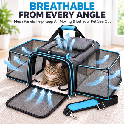 Ortekor Dual-Sided Expandable Pet Carrier for Cats & Small Dogs - More Room for Road Trips, Vet Visits & Travel