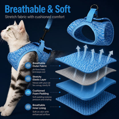 Ortekor Lightweight Cat Harness & Leash Set for Outdoor Walks - Breathable Adjustable Vest for Secure, Comfortable Control
