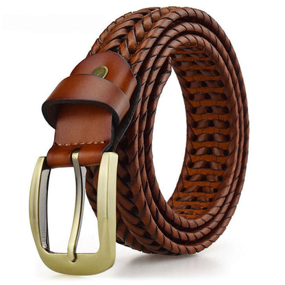 Woven Cowhide Strap with Silver Buckle for Men – Casual & Dress Wear Belt for Jeans & Chinos