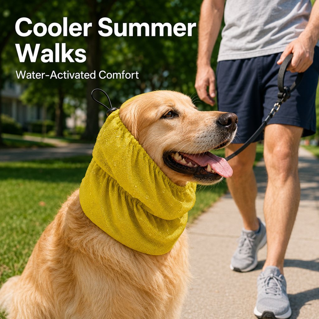 Ortekor Water-Activated Dog Cooling Snood for Summer Walks - Lightweight Neck & Ear Cooler for Hot Weather, Beach Days & Long-Fur Dogs