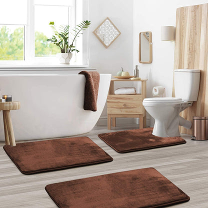Plush Cushioned Bathroom Rug Set Gray Non-Slip 3-Piece Floor Protection for Shower Toilet Sink Areas Quick-Dry Water-Absorbing Home Decor