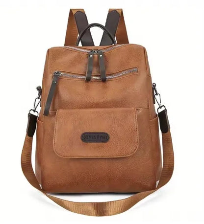Convertible Faux Leather Backpack Purse for Women – Zip-Around Multi-Pocket Shoulder Bag Daypack for Work Travel School Everyday