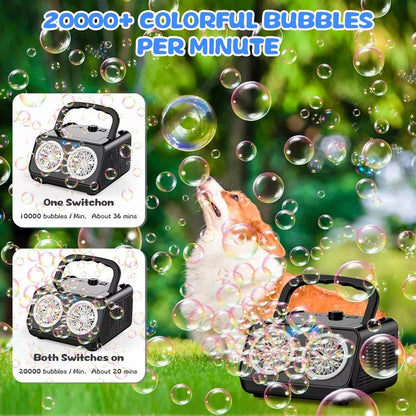 Electric Bubble Machine | 20,000+ Bubbles Per Minute with Dual Fans | Portable Fun for All Occasions