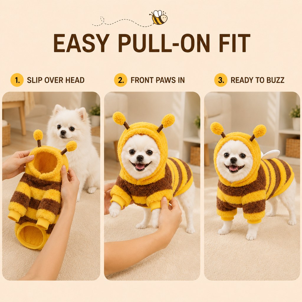 Ortekor Bumblebee Dog Costume for Small Dogs – Cozy Plush Hoodie with Wings or Four-Leg Fleece for Halloween, Fall Walks & Cold Weather
