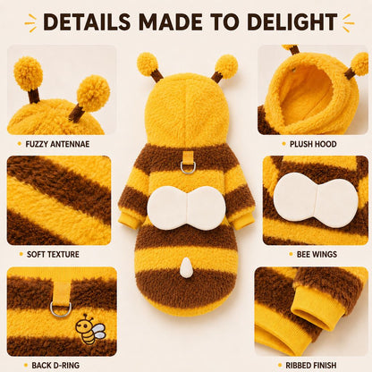 Ortekor Bumblebee Dog Costume for Small Dogs – Cozy Plush Hoodie with Wings or Four-Leg Fleece for Halloween, Fall Walks & Cold Weather