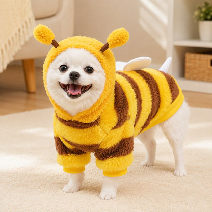 Ortekor Bumblebee Dog Costume for Small Dogs – Cozy Plush Hoodie with Wings or Four-Leg Fleece for Halloween, Fall Walks & Cold Weather