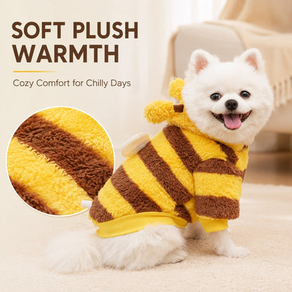 Ortekor Bumblebee Dog Costume for Small Dogs – Cozy Plush Hoodie with Wings or Four-Leg Fleece for Halloween, Fall Walks & Cold Weather